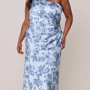 Revelry Jade Satin Floral Print Dress Sky Blue Garden, Floral Blue Bridesmaid